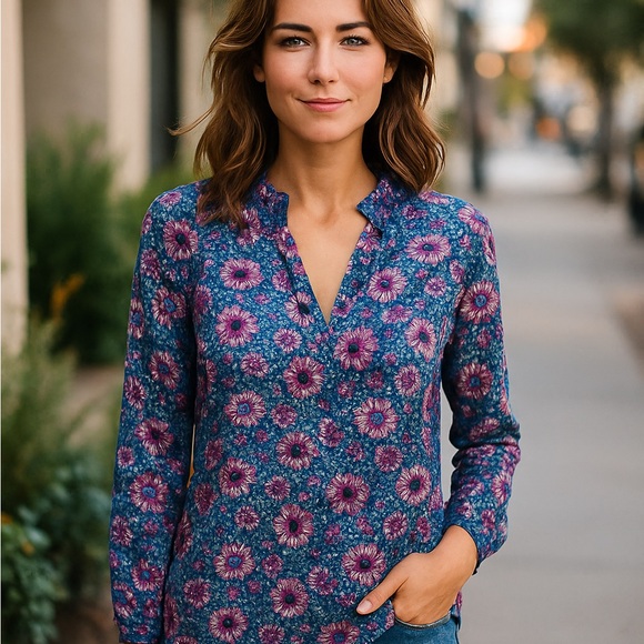Talbots Floral Blouse in Blue and Pink - Picture 1 of 12